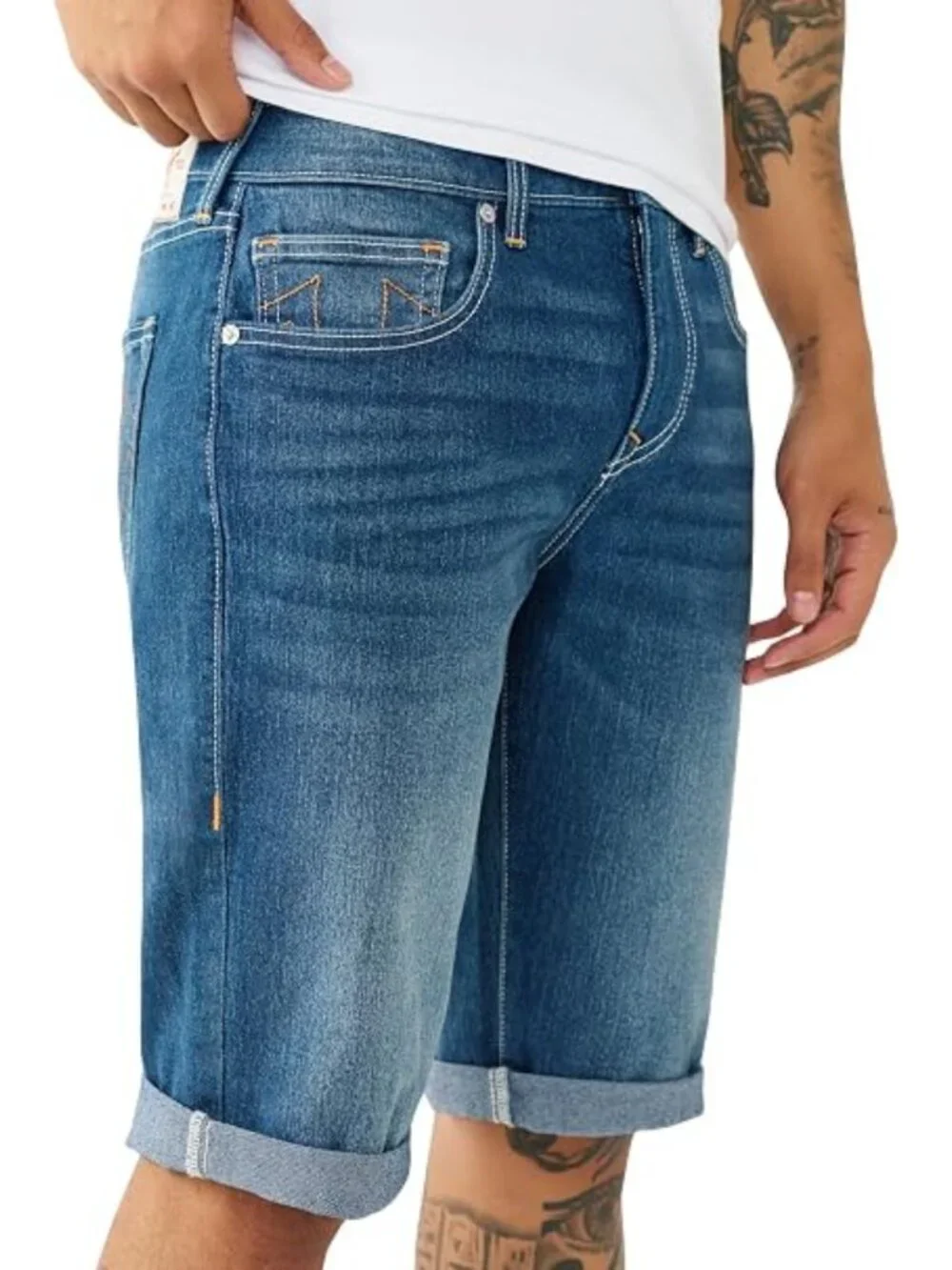 NEW True Religion Ricky Single Needle Rolled Cuff Shorts Medium Blue Quartz 38